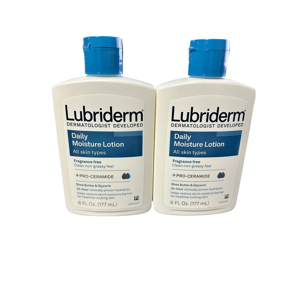 Lubriderm Fragrance Free Daily Moisture Lotion + Pro-Ceramide, 2 pack New 6oz